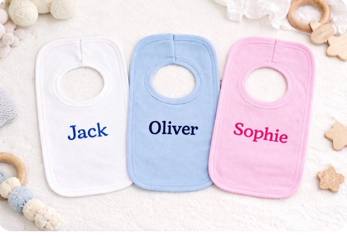 Personalised Baby Bib – Embroidered Pull Over Cotton Bib