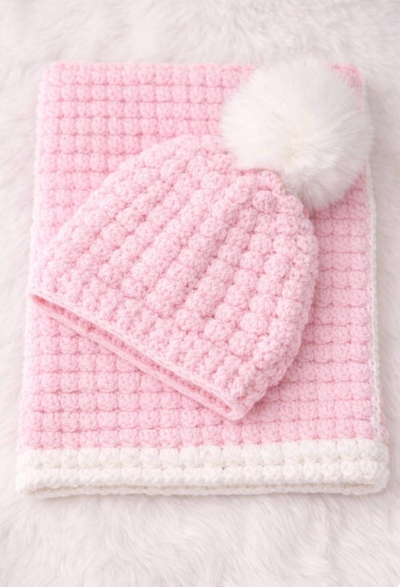 Handmade Baby Hat & Matching Blanket Set – Made to Order