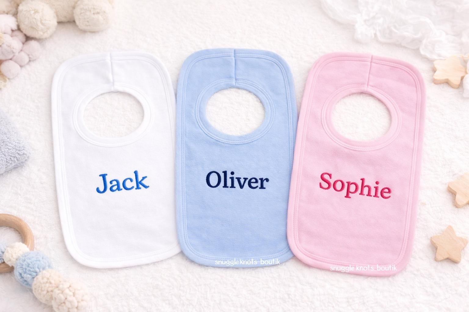 Personalised Baby Bib – Embroidered Pull Over Cotton Bib