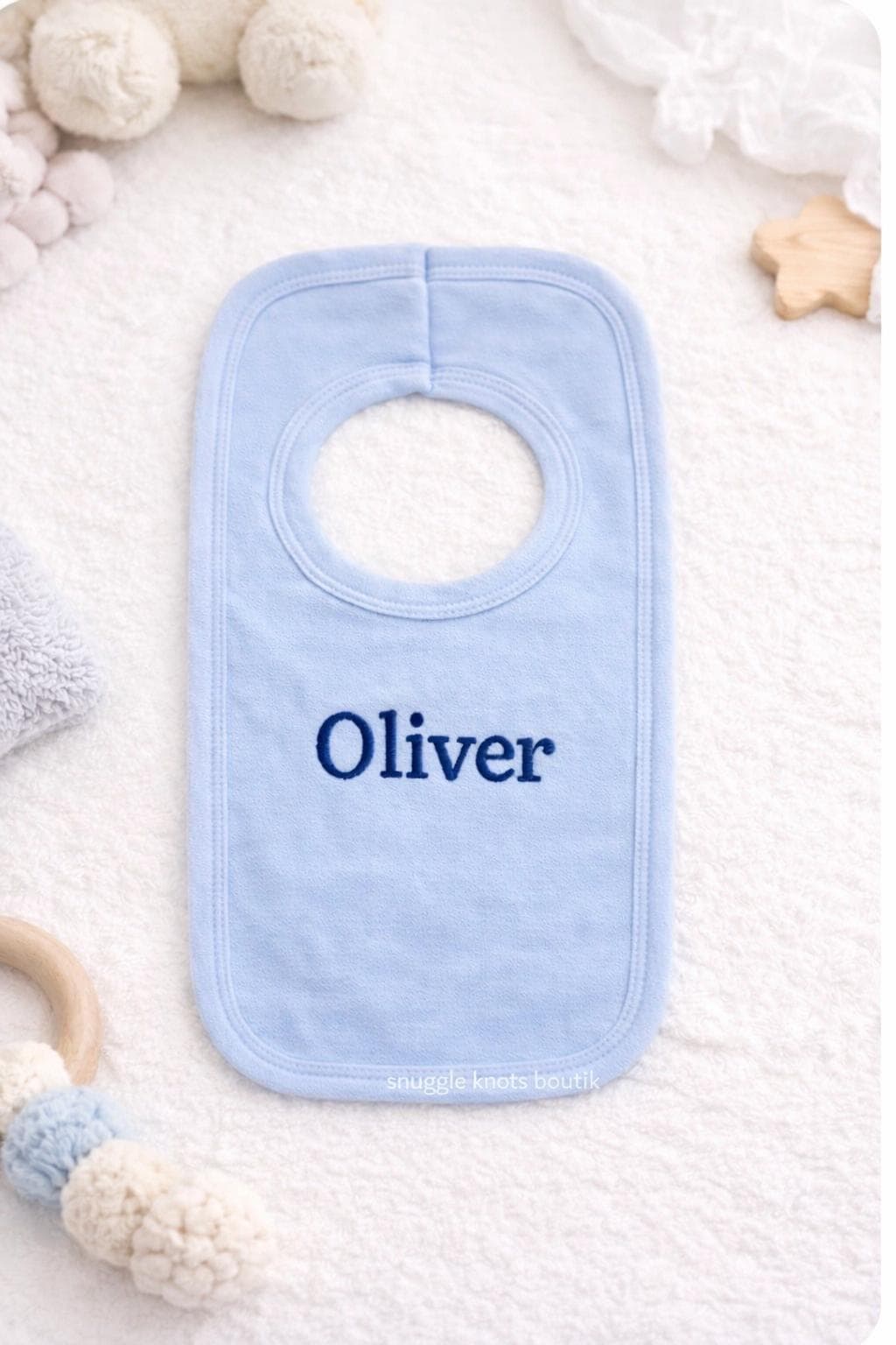 Personalised Baby Bib – Embroidered Pull Over Cotton Bib