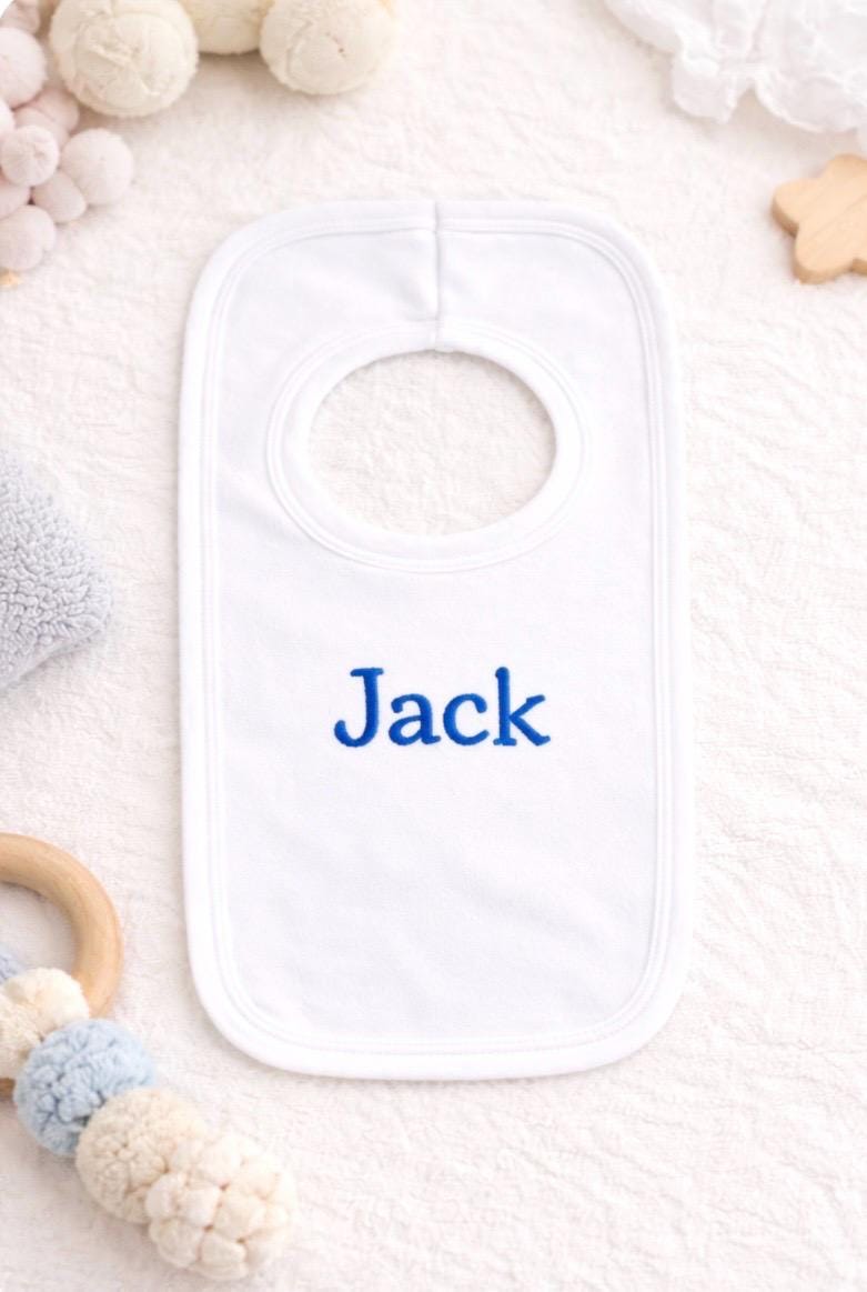 Personalised Baby Bib – Embroidered Pull Over Cotton Bib